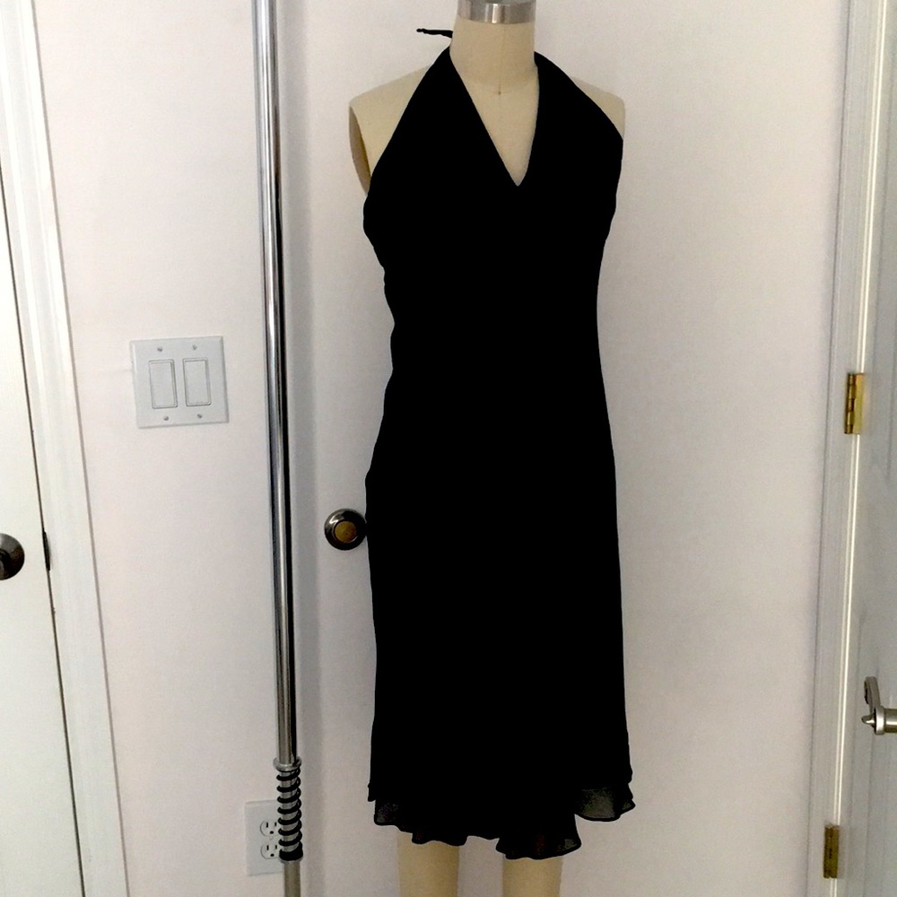 Black halter 100%silk dress